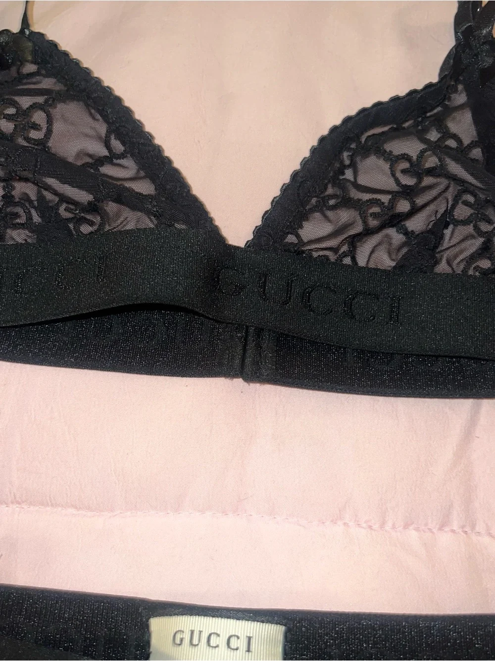 Gucci Black GG Lace Bralette and Brief Lingerie Set Authentic